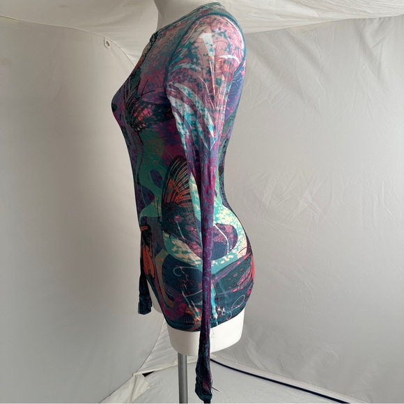 GO Jeans Los Angeles multicolor butterfly print burnout long sleeve t-shirt - Picture 3 of 10